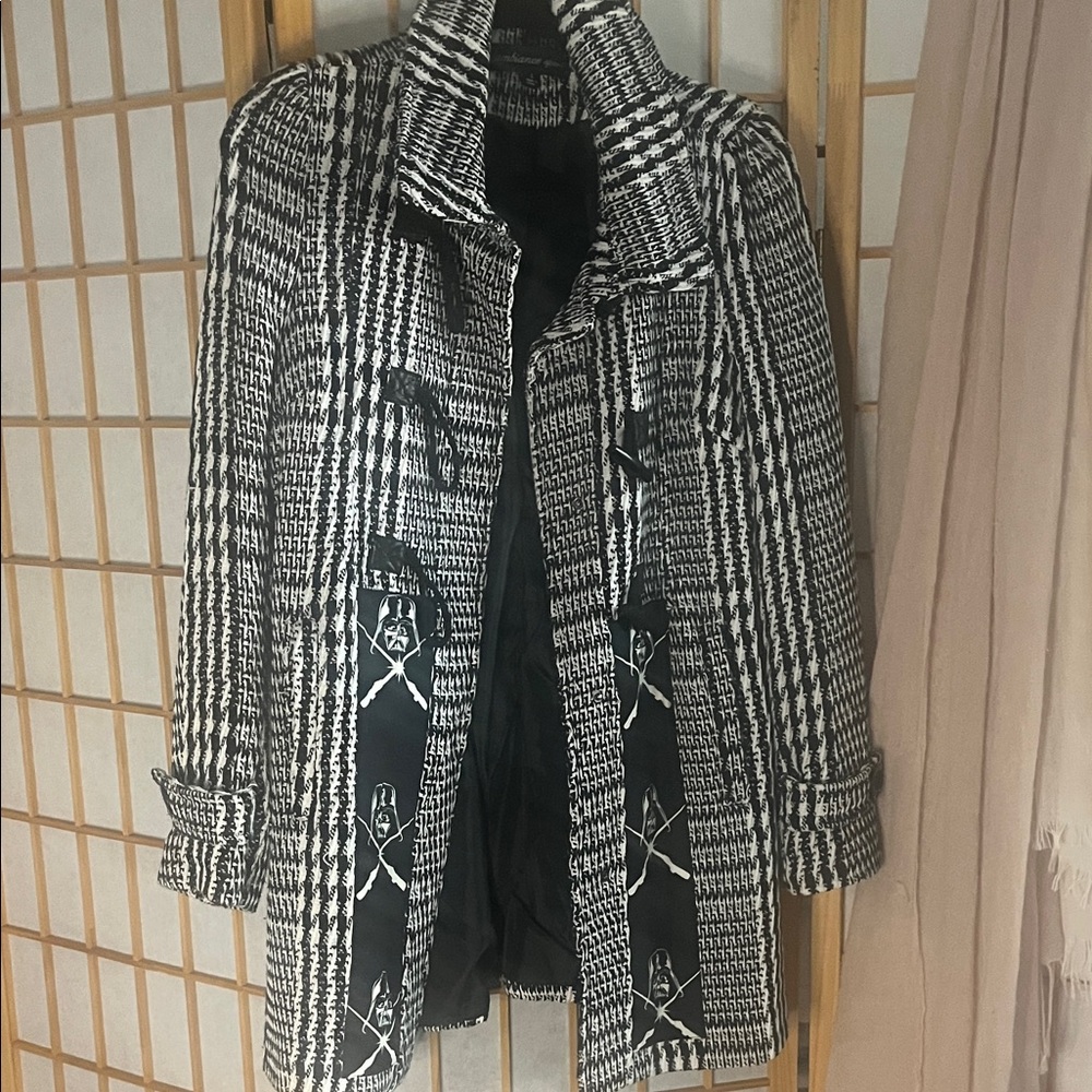 Ambiance Black and White Houndstooth Trench Coat